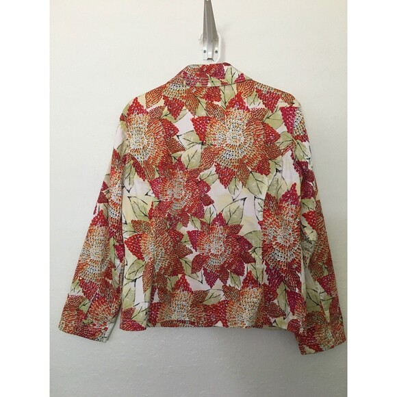 Chico's 1 Size (S) Floral Sequins Cotton Blend Lined Button Jacket - Picture 4 of 6